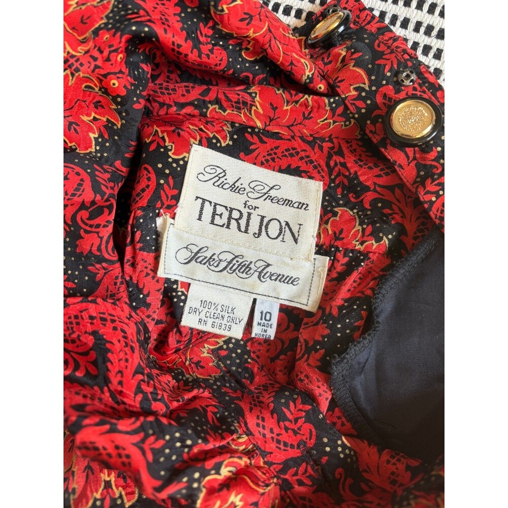 80/90s Saks Fifth Avenue 10 SILK Vintage Richie Freeman for Teri Jon Smock Dress - Picture 5 of 9